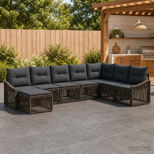 vidaXL Tuinbankenset 8 st 8-zits Grijs poly rattan, foto 2