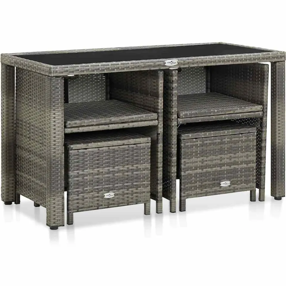 vidaXL 5-delige Tuinset met kussens poly rattan grijs, foto 3