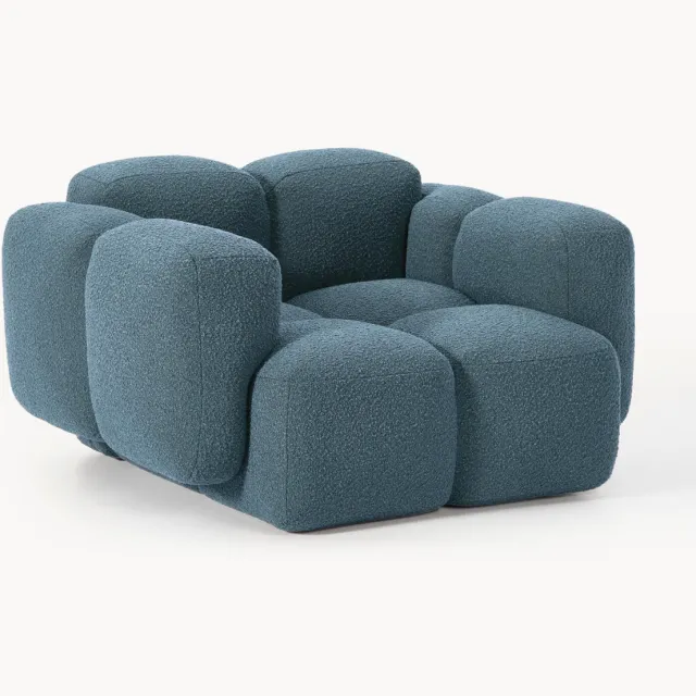 Westwing Collection Loungefauteuil Tayla van bouclé Blauw