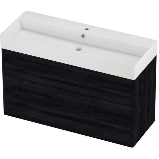 Proline Zara Badmeubelset Porselein Loft 1 Kraangat Voor Grepen 120x46x78 cm Glans Wit Black Oak Eiken