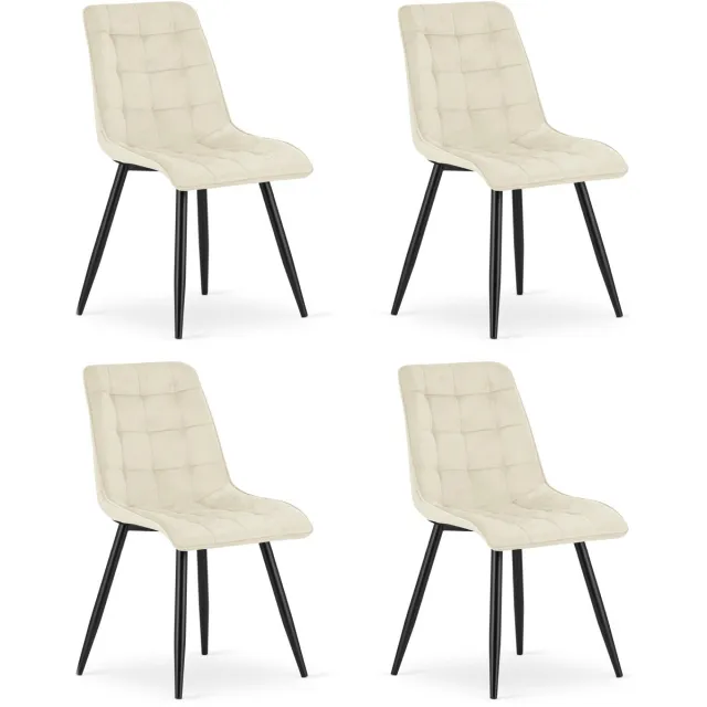 LEOBERT Set van 4 Eetkamerstoelen SPLIT – Lichtbeige Velvet / Fluweel – Gestoffeerde Zitting – Zwarte Metalen Poten – Modern Design – Voor Eetkamer en Keuken