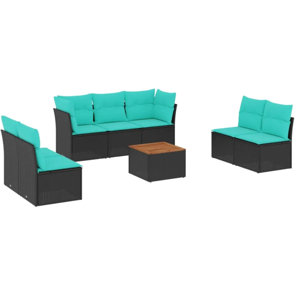 vidaXL 8-delige Loungeset met kussens poly rattan zwart, foto 3