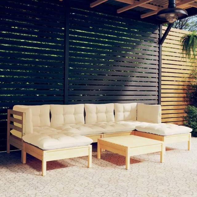 vidaXL 7-delige Loungeset met crèmekleurige kussens grenenhout, foto 2