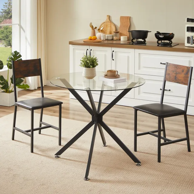 Wishdor Ronde eettafel voor 1 tot 4 personen - Gehard glazen tafelblad en metalen onderstel - Verstelbare voeten met antislip - Modern en compact - Eetkamer woonkamer kantoor - Zwart - 80 x 80 x 78 cm