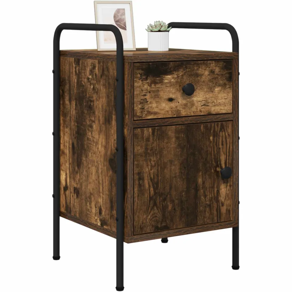 vidaXL Nachtkastje 2 st Gerookt eiken 35 x 36,5 x 61 cm Bewerkt hout, foto 2