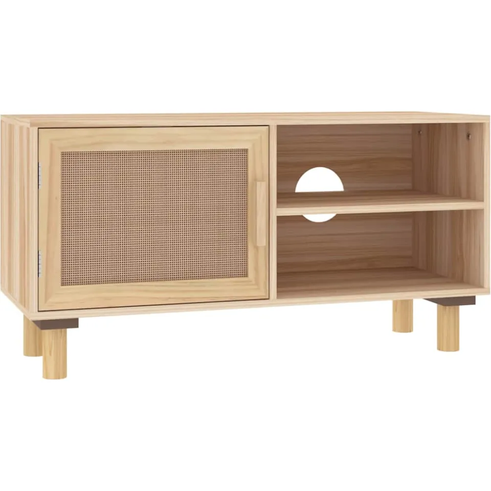 vidaXL Tv-meubel 80x30x40 cm massief grenenhout en rattan bruin, foto 3