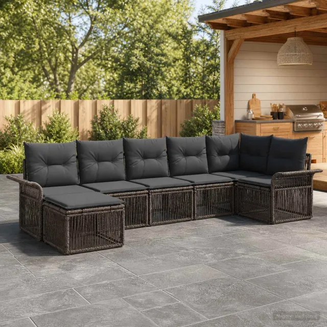 vidaXL Tuinbankenset 7 st 7-zits Grijs poly rattan, foto 2