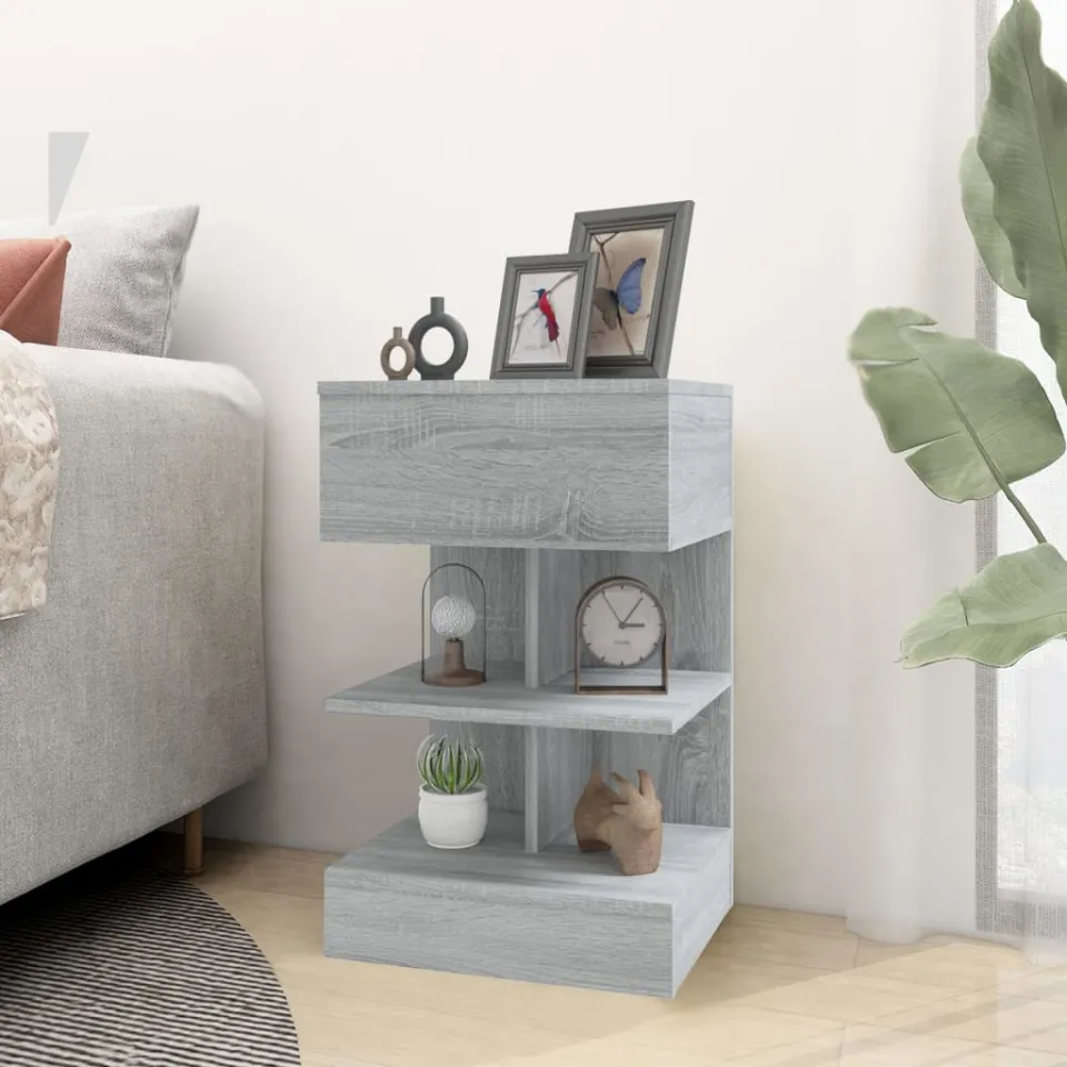 vidaXL Nachtkastjes 2 st 40x35x65 cm bewerkt hout grijs sonoma eiken, foto 4