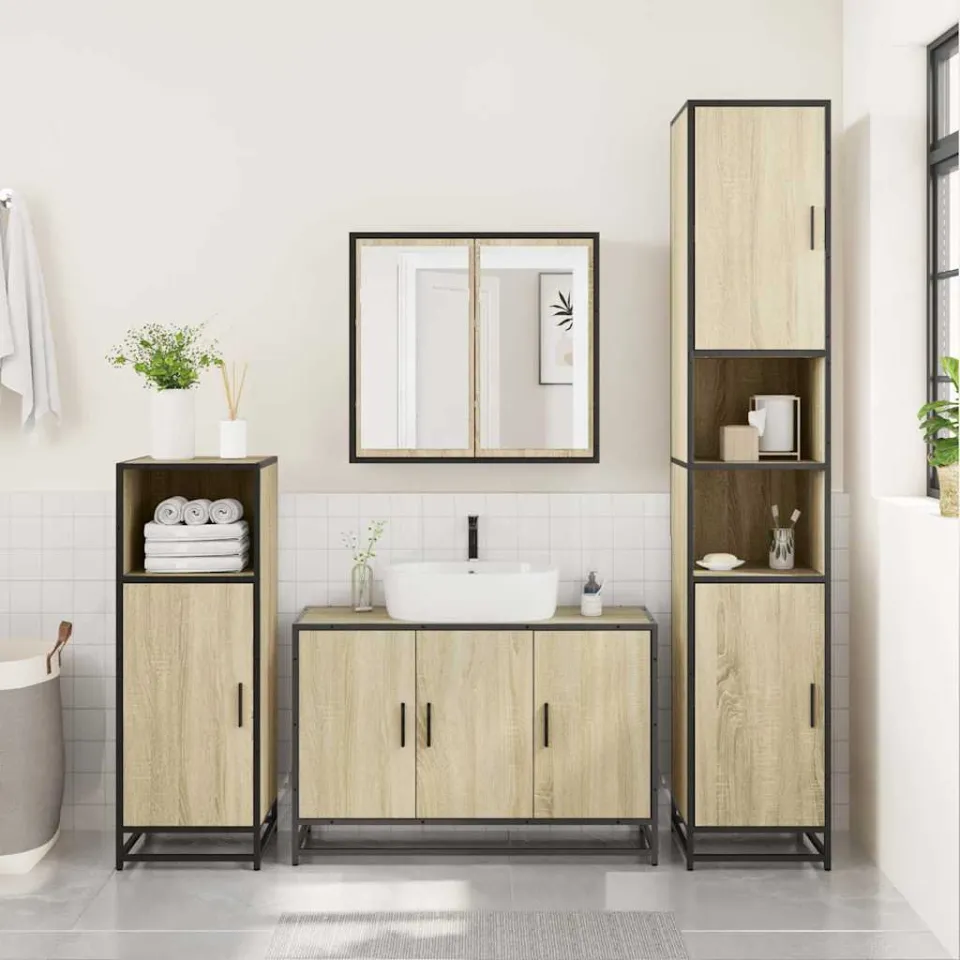 vidaXL 3-delige Badkamermeubelset bewerkt hout sonoma eikenkleurig, foto 2
