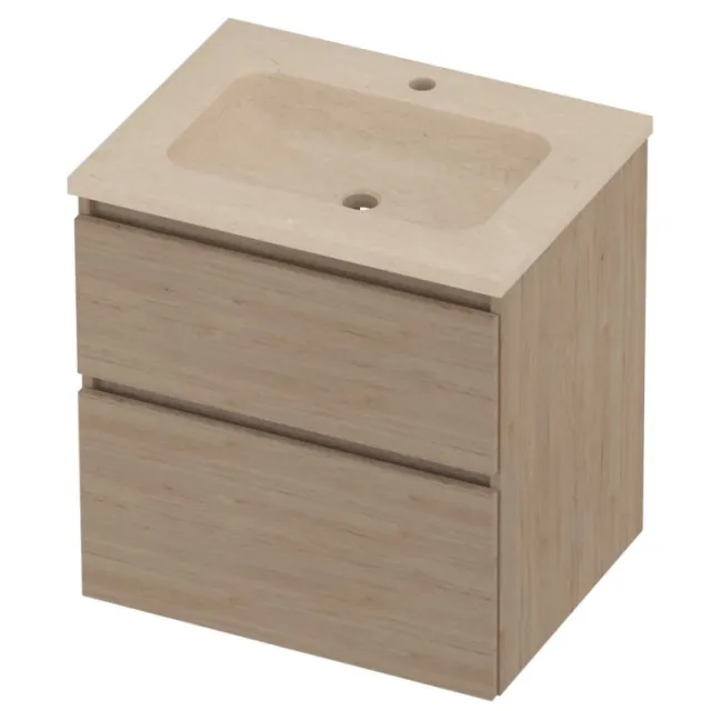 Proline Rollo Badmeubelset Hardsteen Elegant 1 Kraangat 60x46x62 cm Sand Stone Ideal Oak Eiken