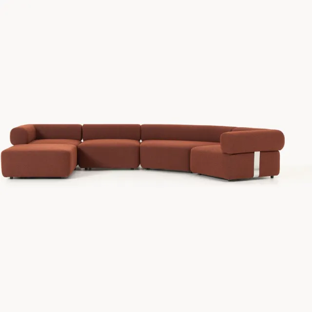 Westwing Collection Grote modulaire bank Anton van bouclé met poef (links/rechts) terracotta