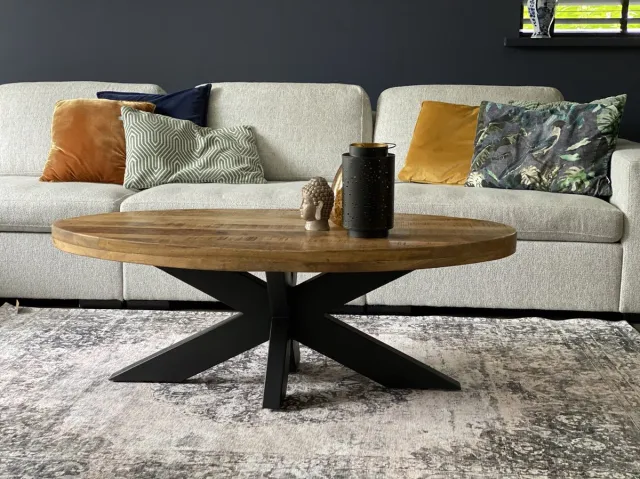 The Copperbarn Salontafel ovaal mangohout 130 x 70 cm kruispoot multi
