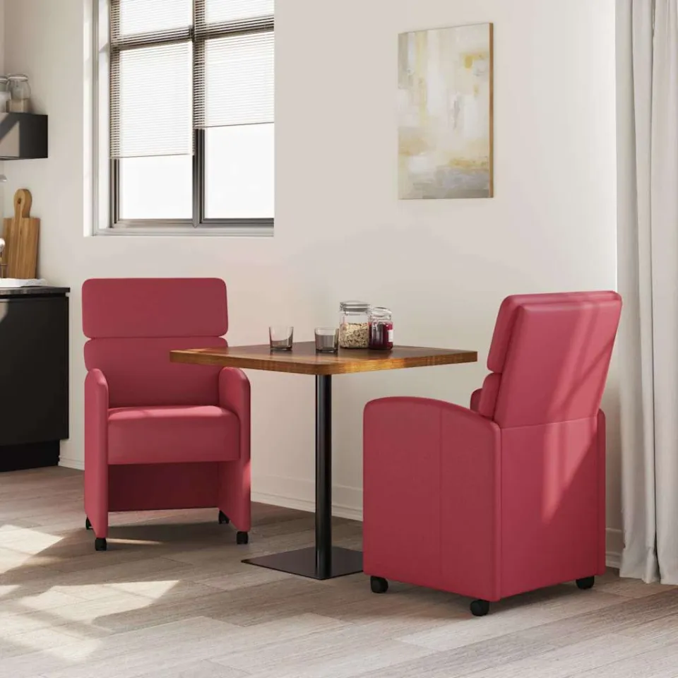 vidaXL Eetkamerstoelen met Wieltjes 2 st Kunstleer Wijnrood, foto 3