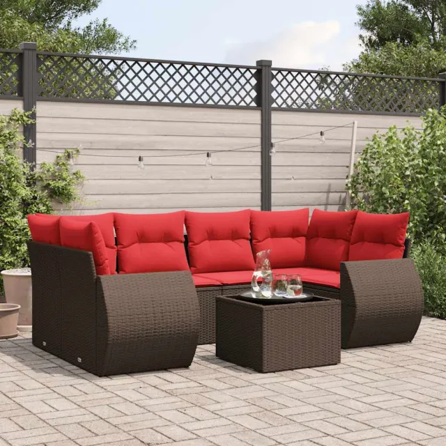 vidaXL 7-delige tuinbankset met kussens, bruin polyrotan, foto 2