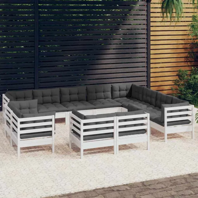 vidaXL 12-delige Loungeset met kussens massief grenenhout wit, foto 2