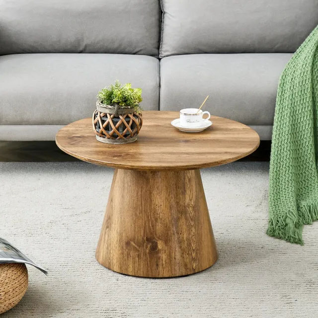 DESMIU Ronde Bijzettafel - Natuurlijke Houtlook En Luxe Uitstraling - Voor Woonkamer Balkon En Slaapkamer - MDF - 60 X 35 Cm - Bruin