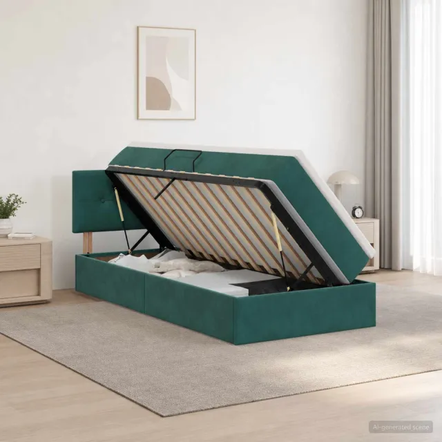 vidaXL Opslag bed met hoofdeinde Donkergroen 90 x 200 cm Fluweel