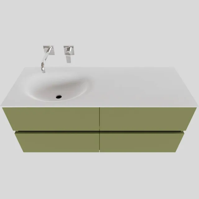 Boss & Wessing Badkamermeubel Solid Surface BWS Stockholm 120x46 cm Links Mat Groen 4 Laden (zonder kraangaten)