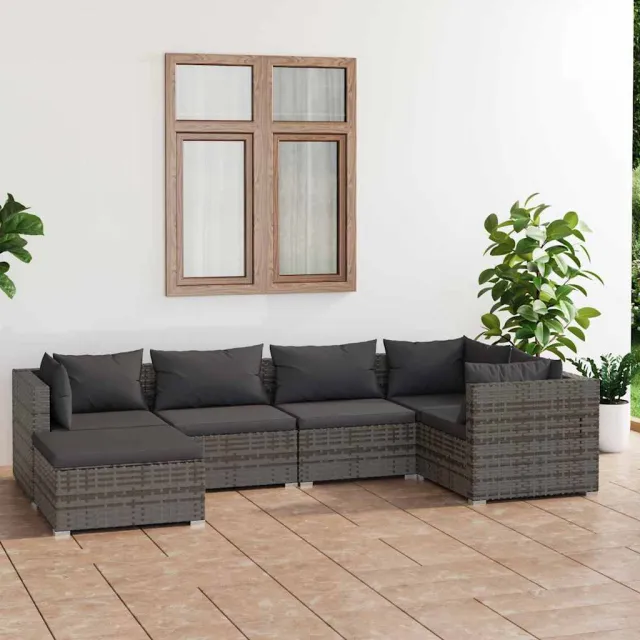 vidaXL 6-delige Loungeset met kussens poly rattan grijs, foto 2