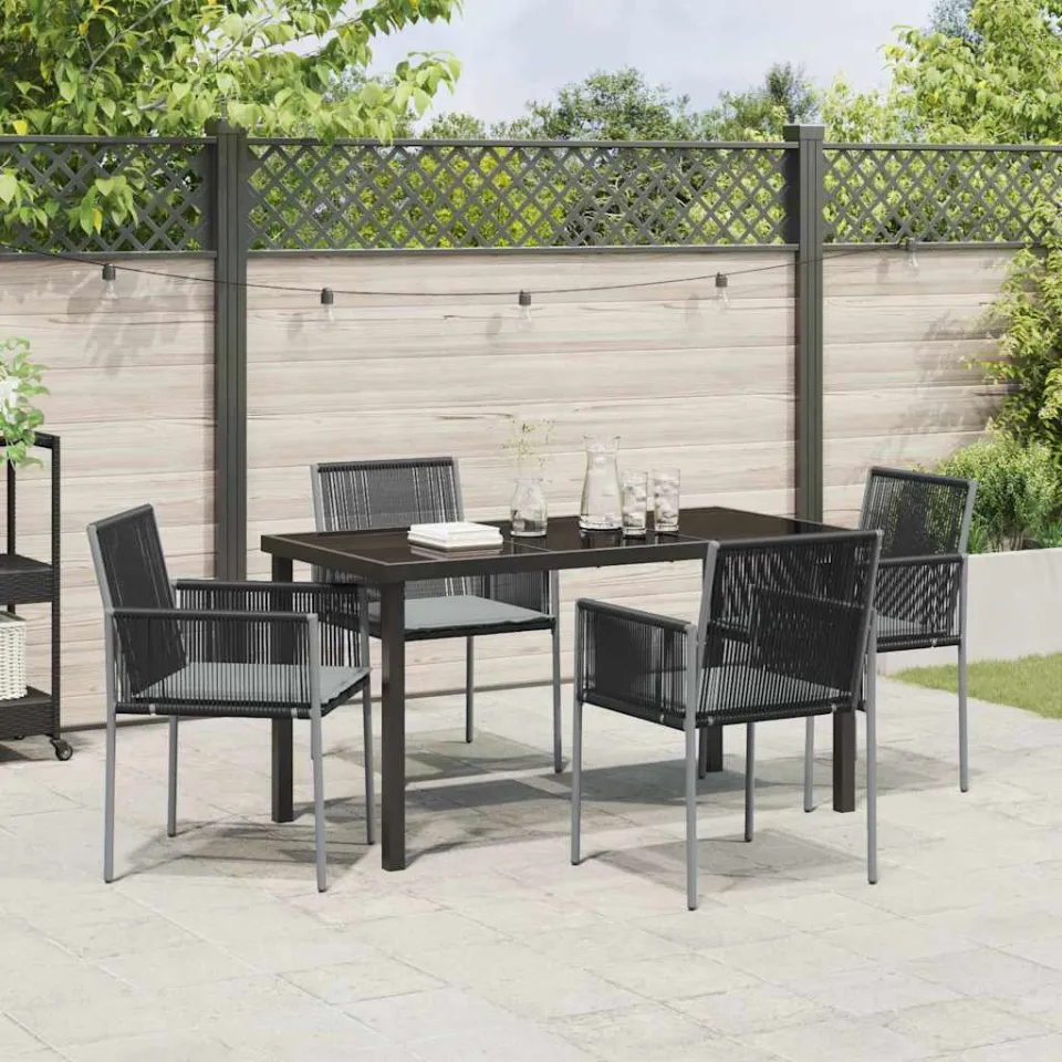 vidaXL Tuin eettafelset 5 st Zwart PE Rattan, foto 3