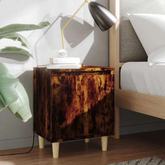 vidaXL Nachtkastjes 2 st met houten poten 40x30x50 cm gerookt eiken, foto 2
