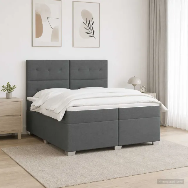 vidaXL Boxspringbed met matras Donkergrijs 200 x 200 cm Stof