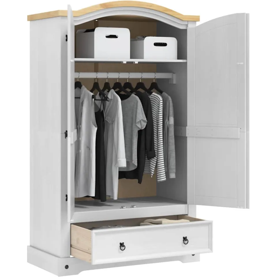 vidaXL Kledingkast CORONA Wit 101 x 52 x 170 cm Massief grenenhout, foto 3
