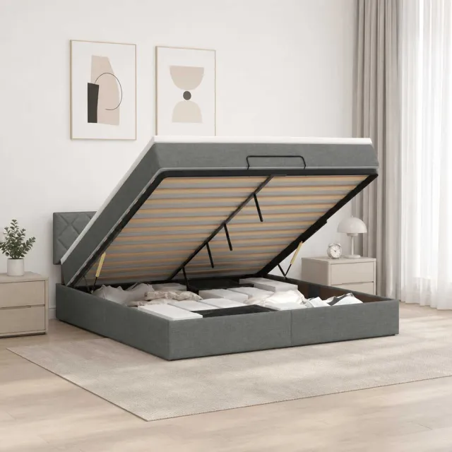 vidaXL Ottoman bed met matras Donkergrijs 160 x 200 cm Stof