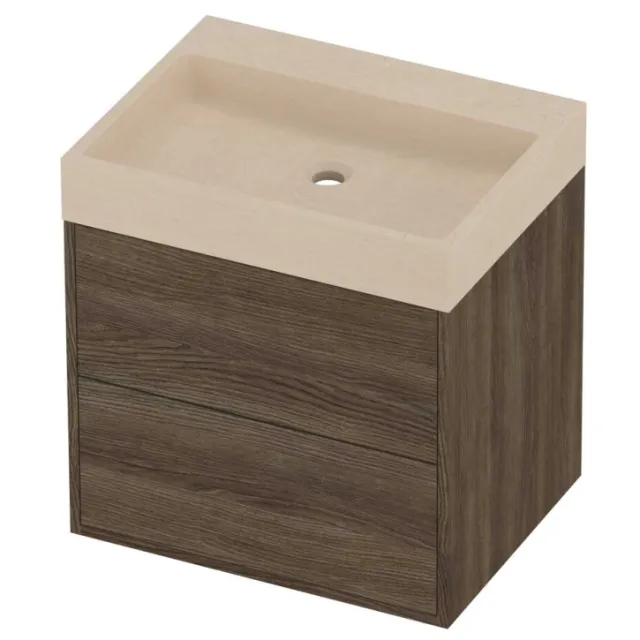 Proline Evoli Badmeubelset Hardsteen Loft 2 Laden 60x46x62 cm Sand Stone Vital Oak Eiken