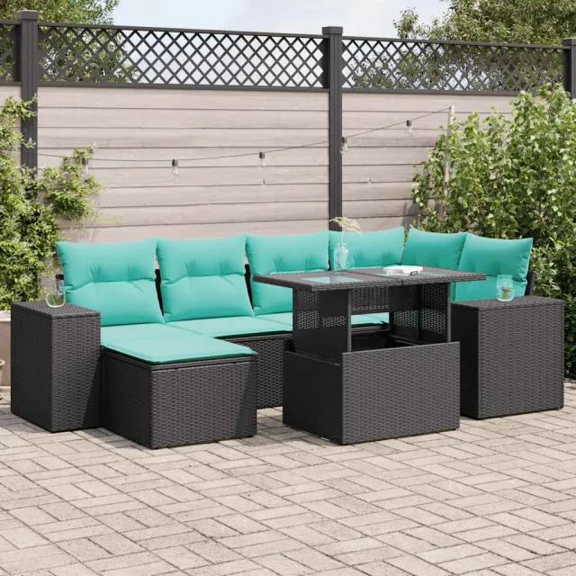 vidaXL 9-delige Loungeset met kussens poly rattan acacia zwart, foto 2
