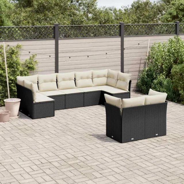 vidaXL 9-delige Loungeset met kussens poly rattan zwart, foto 2