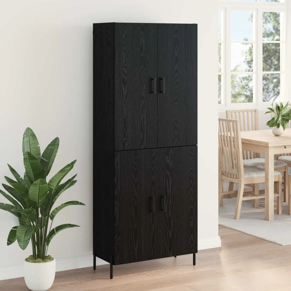 vidaXL Highboard Zwart Eiken 69,5 x 34 x 180 cm Bewerkt hout, foto 4
