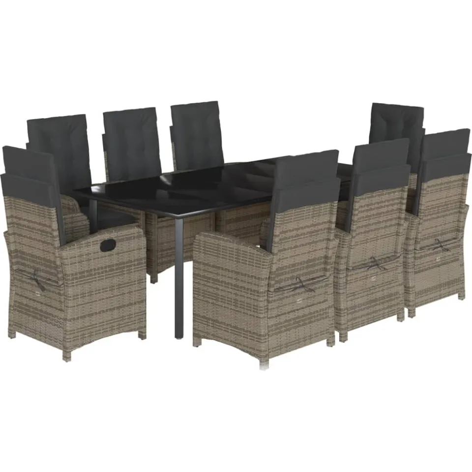 vidaXL 9-delige Tuinset met kussens poly rattan grijs