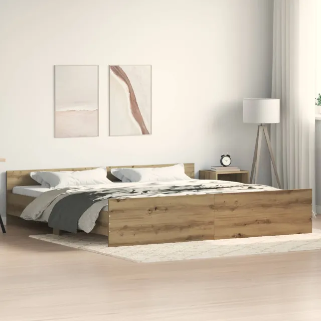 vidaXL Bedframe Artisan Eiken 203 x 203 x 50 cm Bewerkt hout Bruin