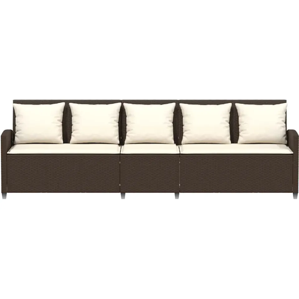vidaXL Tuinbank 5-zits met kussens poly rattan bruin, foto 4