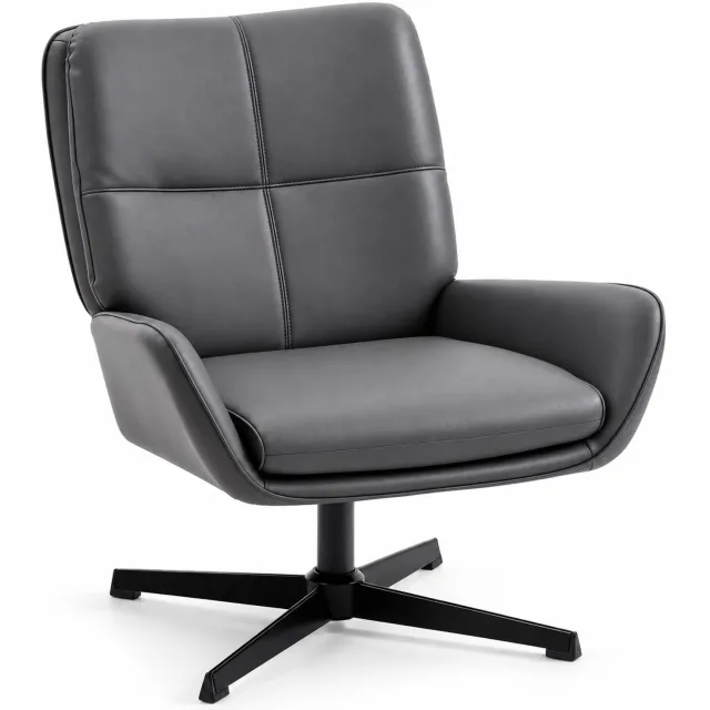 Luxevo Fauteuil – 360° Draaibaar – PU Leer – Draaistoel met Armleuningen - Grijs
