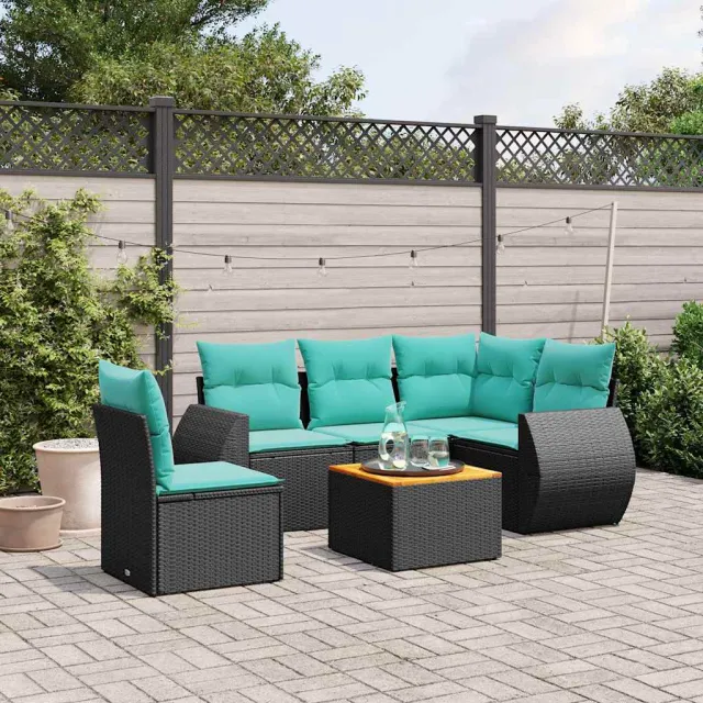 vidaXL 6-delige tuinbankset met kussens van zwart polyrotan, foto 2