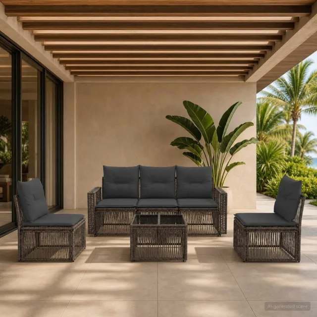 vidaXL Tuinbankenset 6 st Grijs en Donkergrijs poly rattan