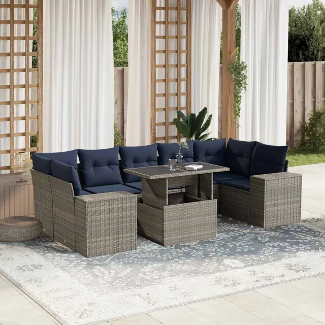 vidaXL 8-delige tuinbankset met kussens, grijs polyrotan, foto 2