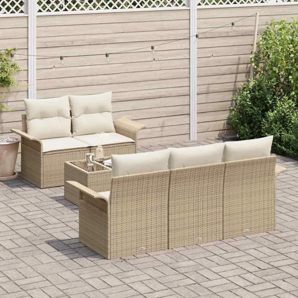 vidaXL Bankstel 6 st Beige poly rattan