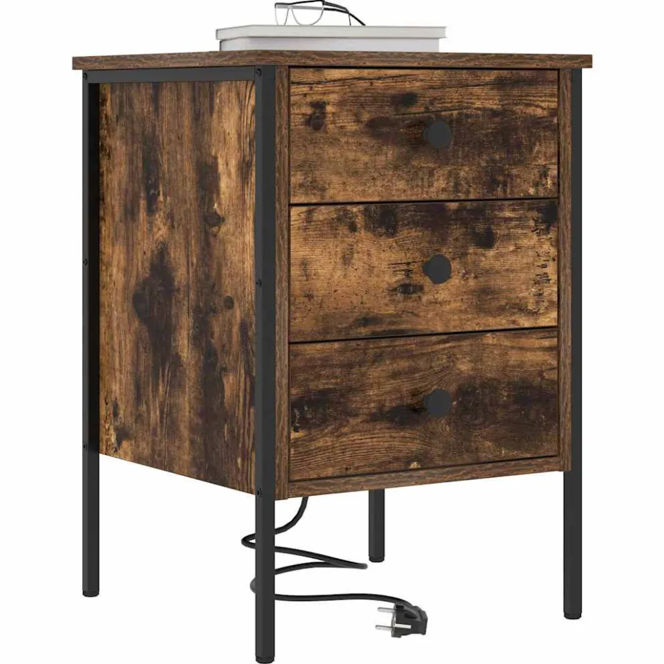 vidaXL Nachtkastje Gerookt eiken 42 x 41 x 61 cm Bewerkt hout Bruin