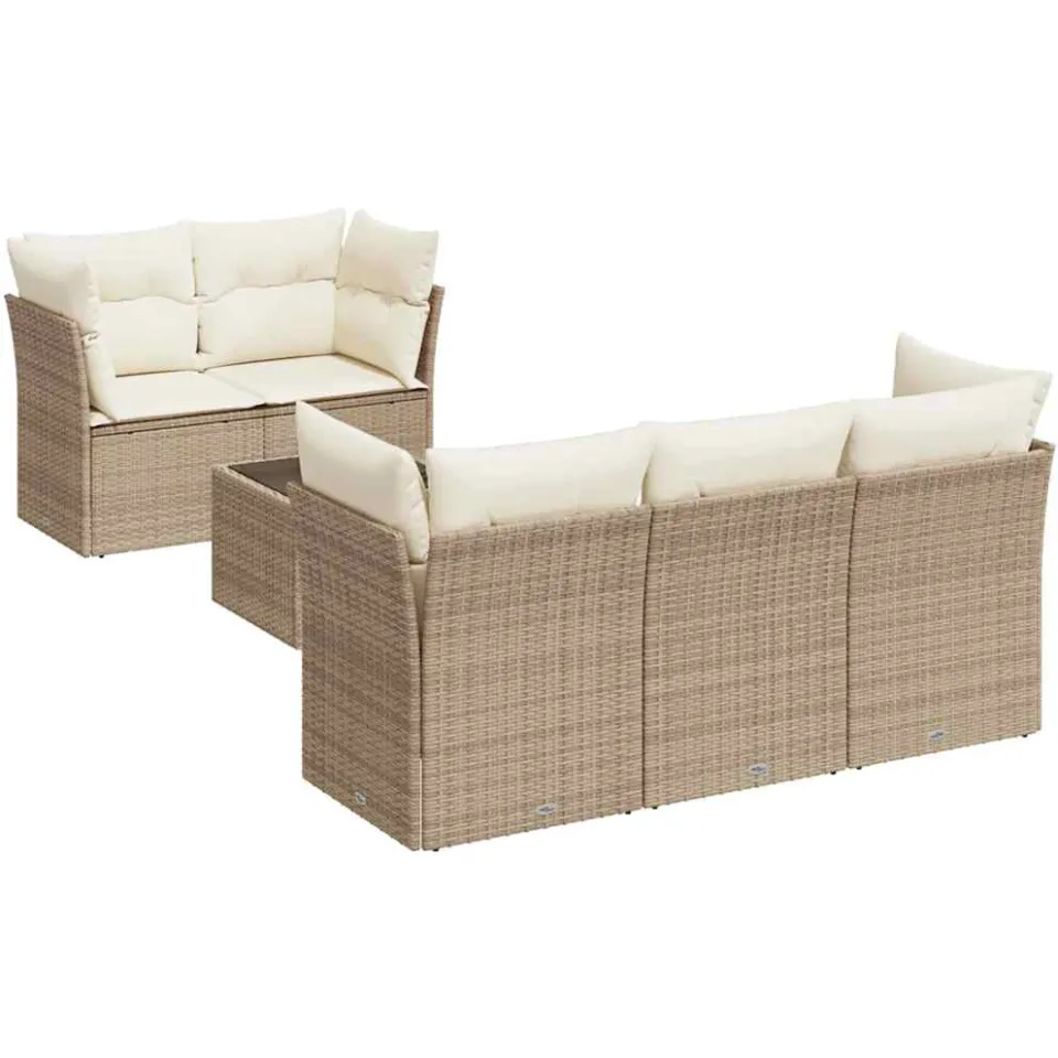 vidaXL 6-delige Loungeset met kussens poly rattan beige, foto 3