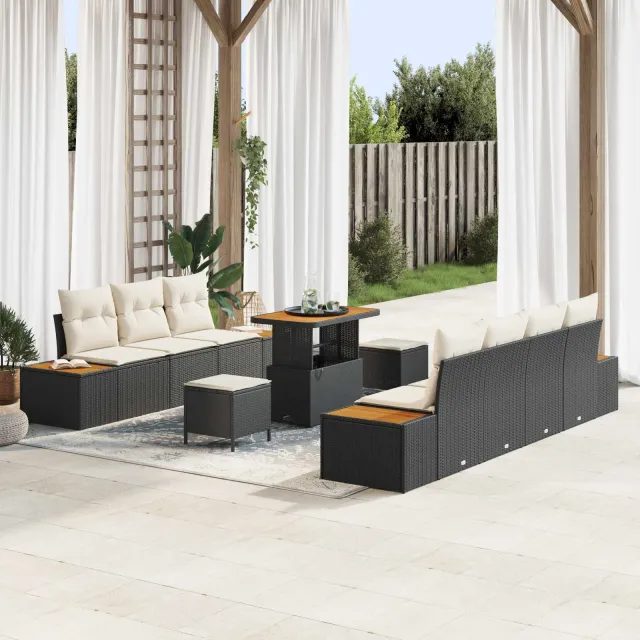 vidaXL Tuinbankenset 10 st 9-zits Zwart en Crème