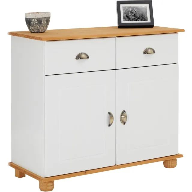 IDIMEX Commode COLMAR, massief grenen, wit/bruin, met 2 deuren en lades