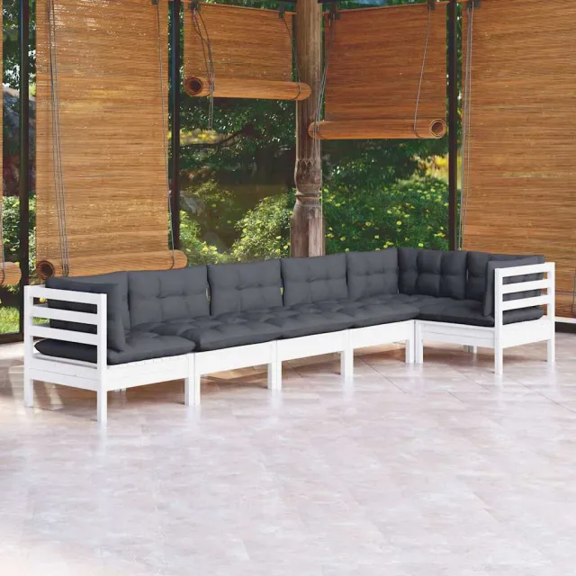 vidaXL 6-delige Loungeset met kussens grenenhout wit, foto 2