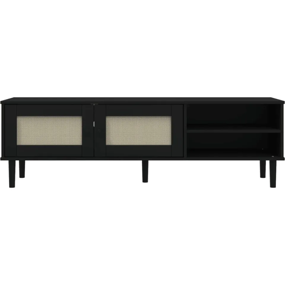 vidaXL Tv-meubel SENJA 158x40x49 cm rattan-look massief grenen zwart