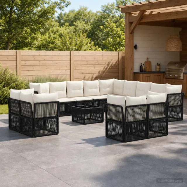 vidaXL Tuinbankenset 14 st 13-zits Zwart poly rattan, foto 2