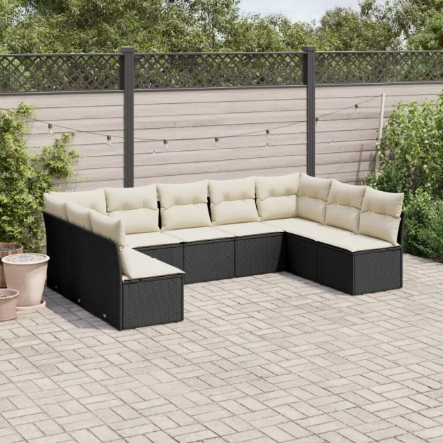 vidaXL 9-delige Loungeset met kussens poly rattan zwart, foto 2