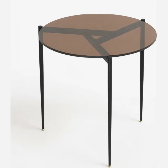 Klarven Bijzettafel Rond Brons - Glazen Bijzettafel - Bijzettafel Bank - Bijzettafel - Gehard glas, Metalen poten - Stevig en modern design - Ø80xh40cm