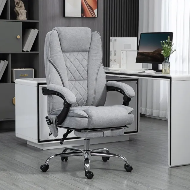 STILVORA Bureaustoel - Ergonomisch Design - Met Vaste Armleuningen - Massage Met Verwarming En Voetsteun - Voor Thuiswerkplek - Polyester Grijs